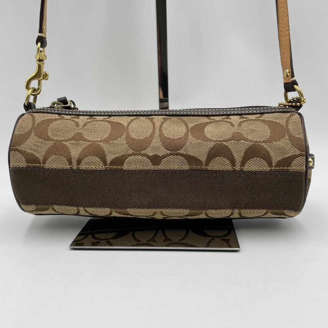 良品 COACH ショルダーバッグ キャンバス ブラウン シグネチャー ポーチ