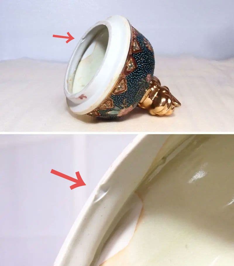 【希少・良品】薩摩焼 青粒金彩 花鳥図 大香炉 陶磁器 古道具/茶道具/香道具