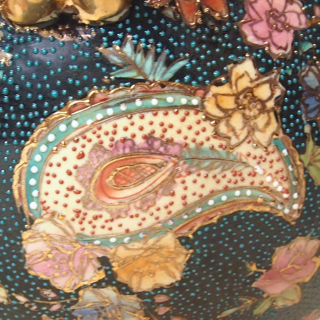 【希少・良品】薩摩焼 青粒金彩 花鳥図 大香炉 陶磁器 古道具/茶道具/香道具