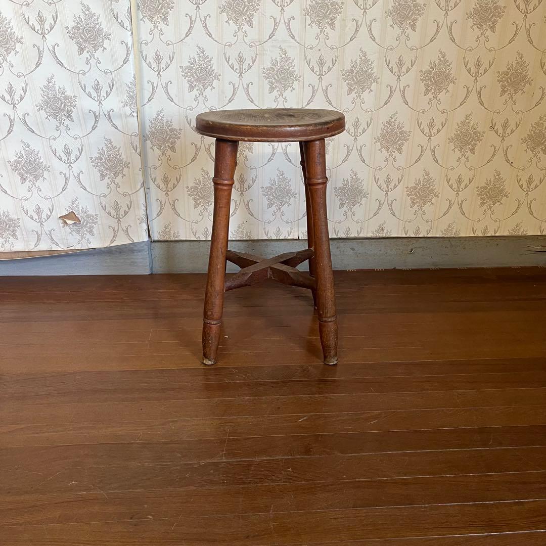 【アンティーク】木製 スツール 丸椅子 花台 昭和レトロ 古民具 古家具