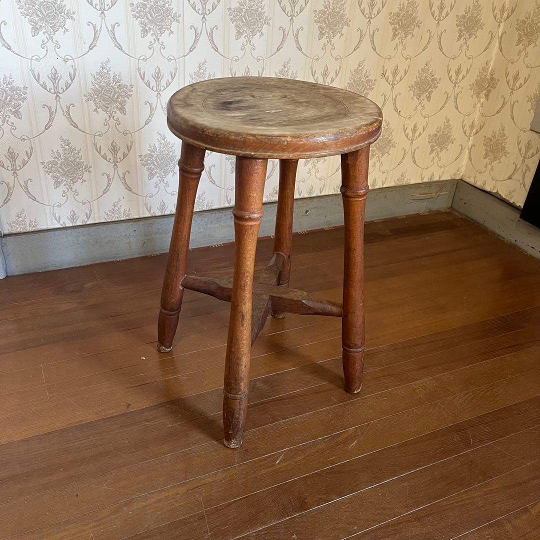 【アンティーク】木製 スツール 丸椅子 花台 昭和レトロ 古民具 古家具