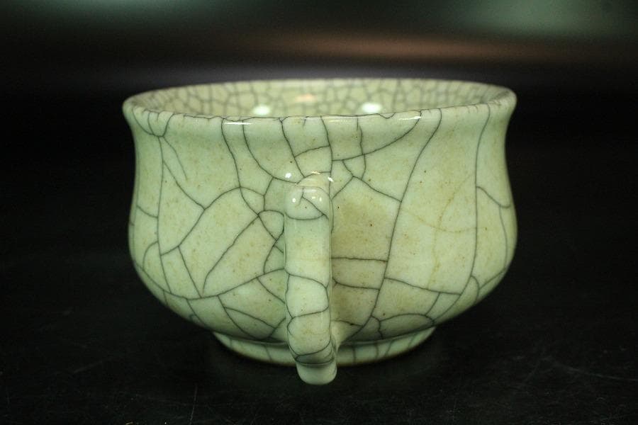 中国美術 哥釉 双耳 香炉(K-XA884)