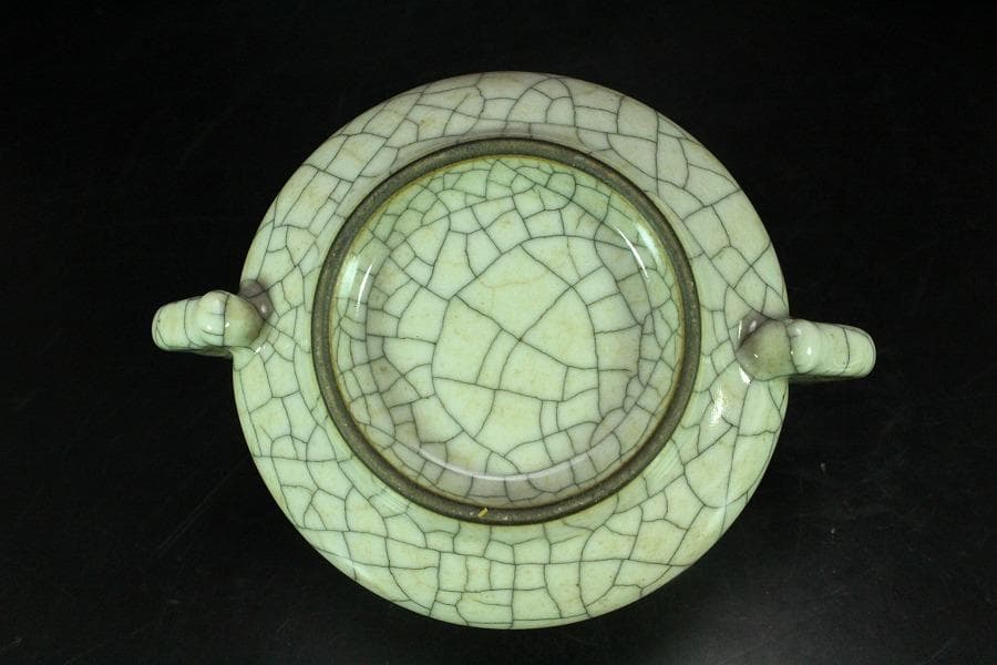 中国美術 哥釉 双耳 香炉(K-XA884)