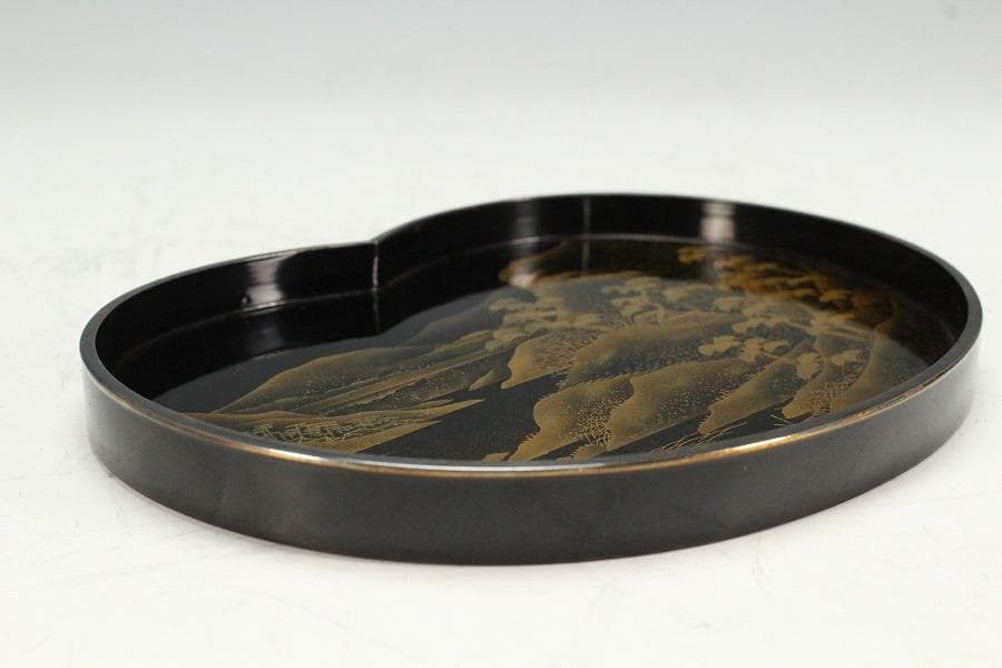 古美術 山水平蒔絵 銀縁 小盆(K-BB506)