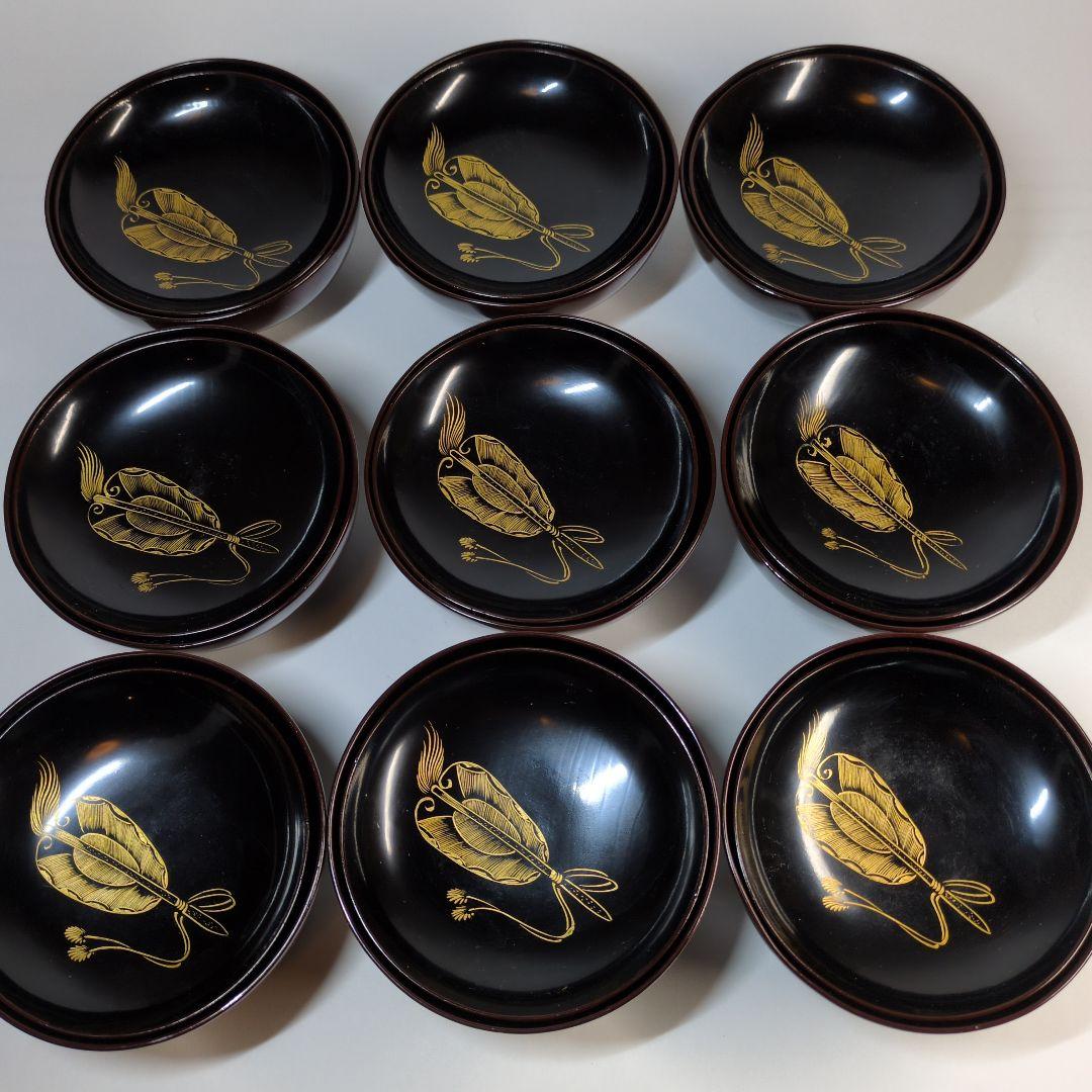 輪島塗　沈金　碗　9客セット　骨董　アンティーク　茶碗