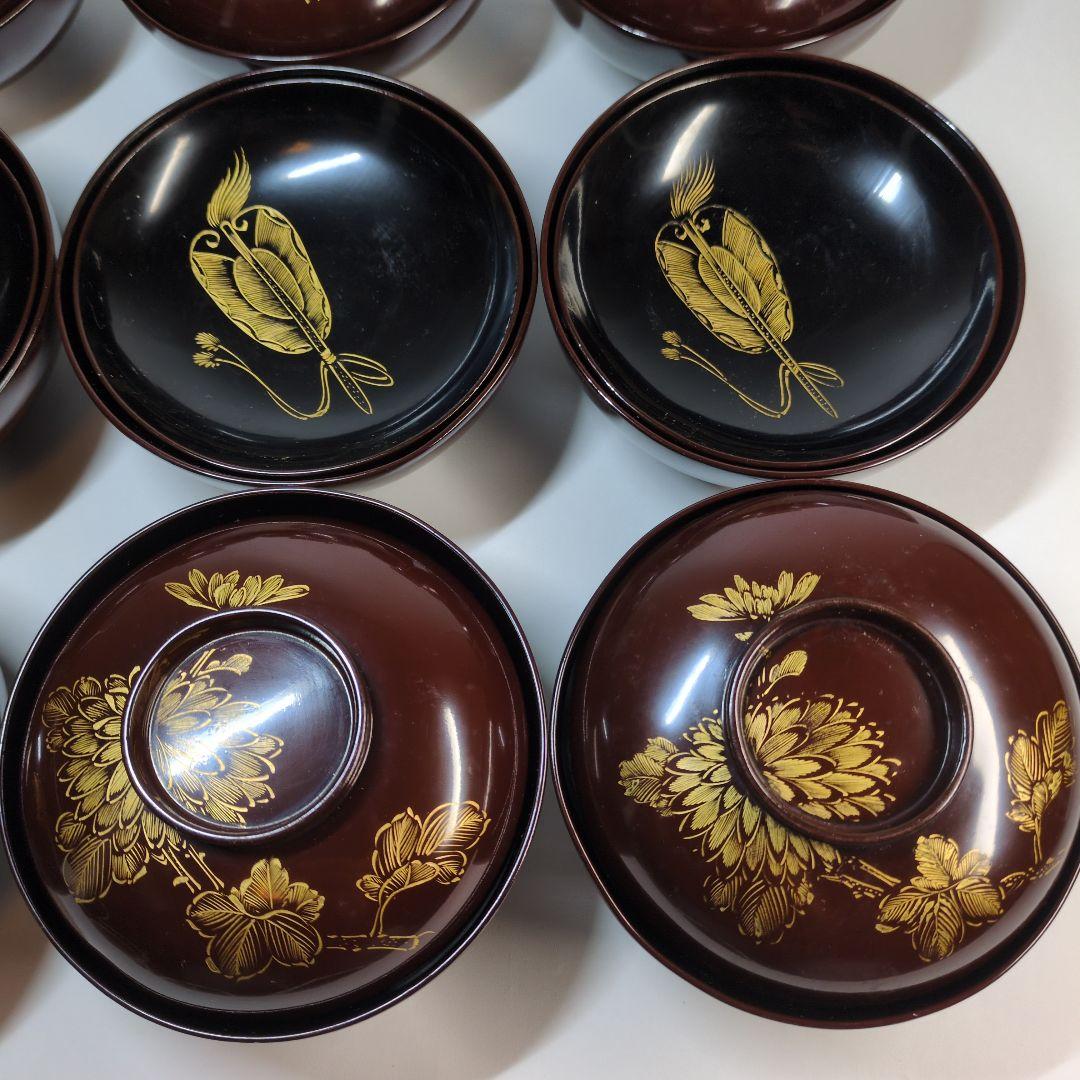 輪島塗　沈金　碗　9客セット　骨董　アンティーク　茶碗