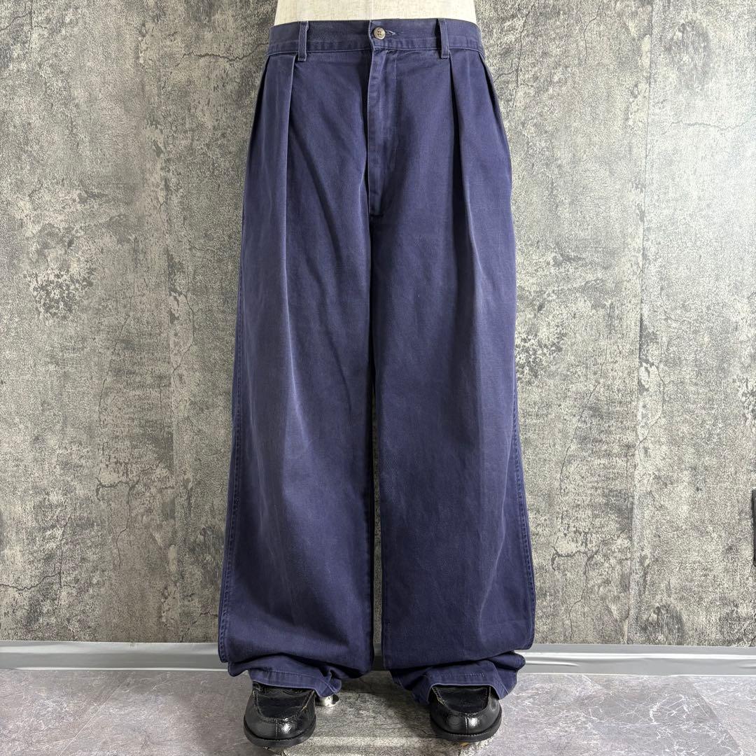 Ralph Lauren〈ワイドチノパンツ 90s USA製 ネイビー W33〉