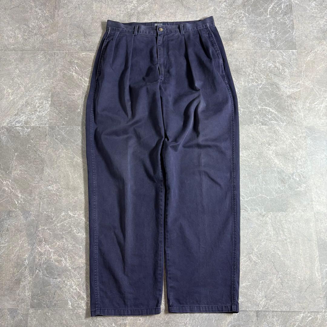 Ralph Lauren〈ワイドチノパンツ 90s USA製 ネイビー W33〉