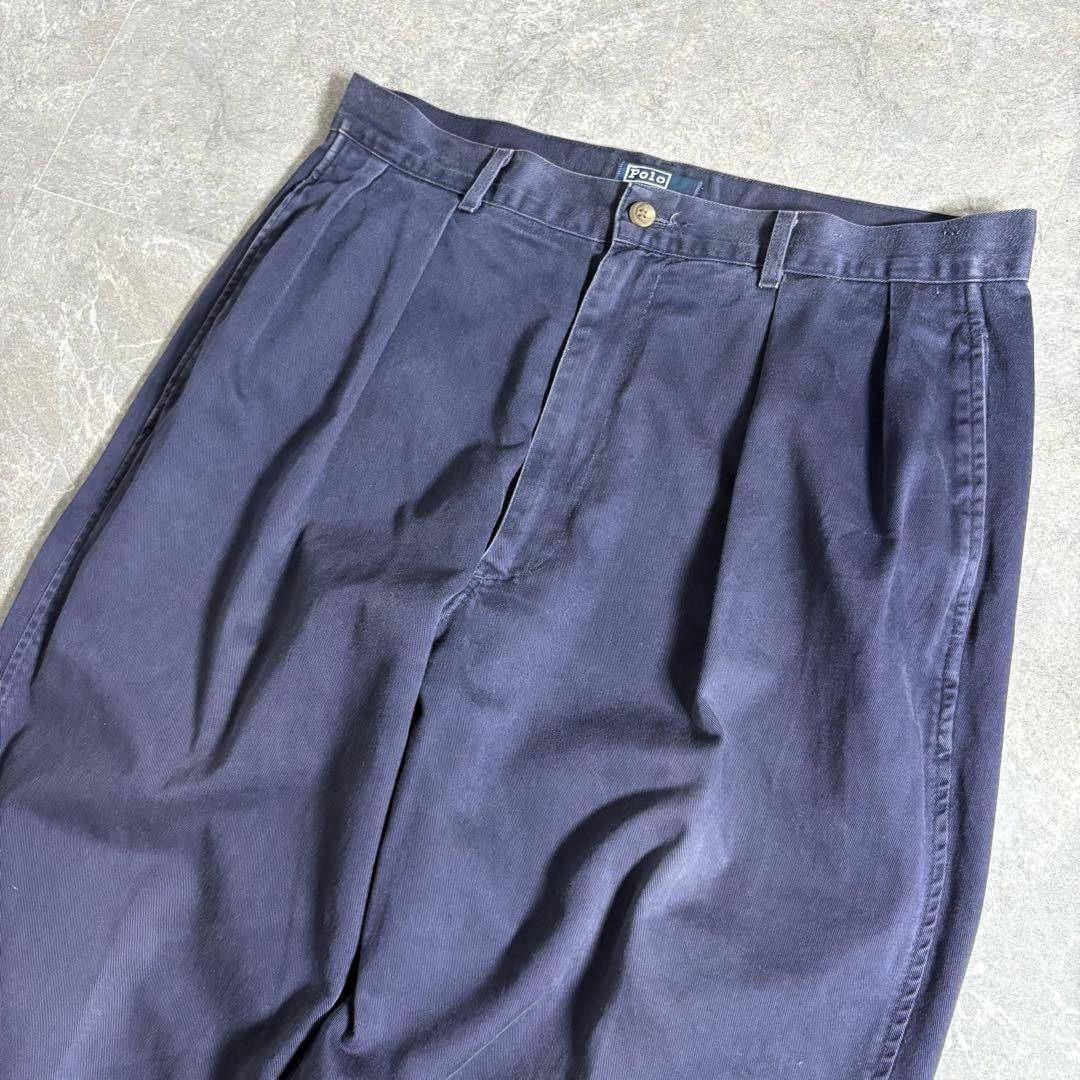 Ralph Lauren〈ワイドチノパンツ 90s USA製 ネイビー W33〉