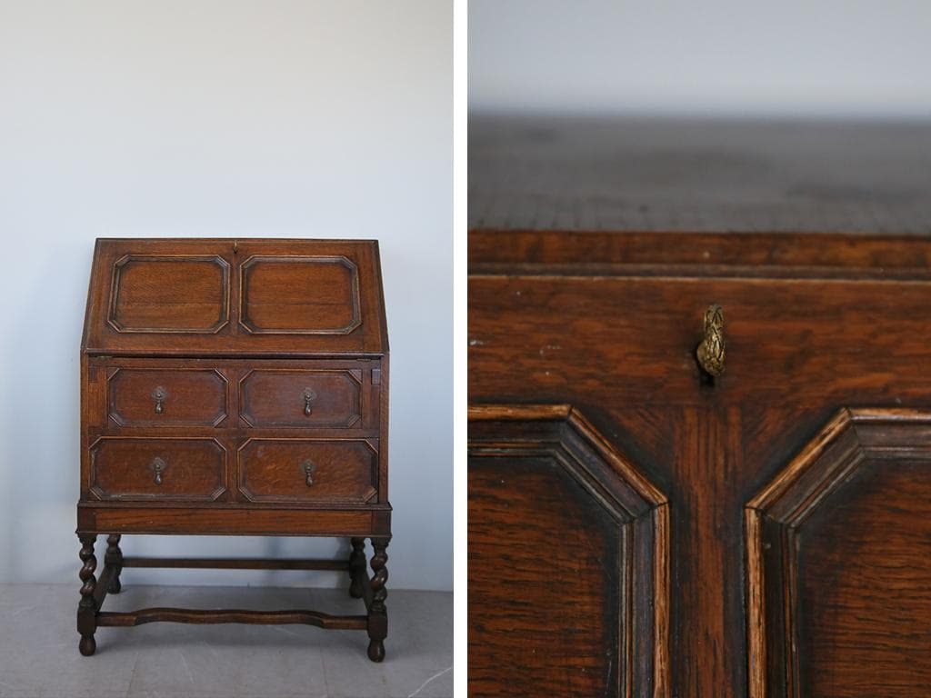 英国アンティーク木製ライティングビューロー/勉強机デスク/テーブル(89-150