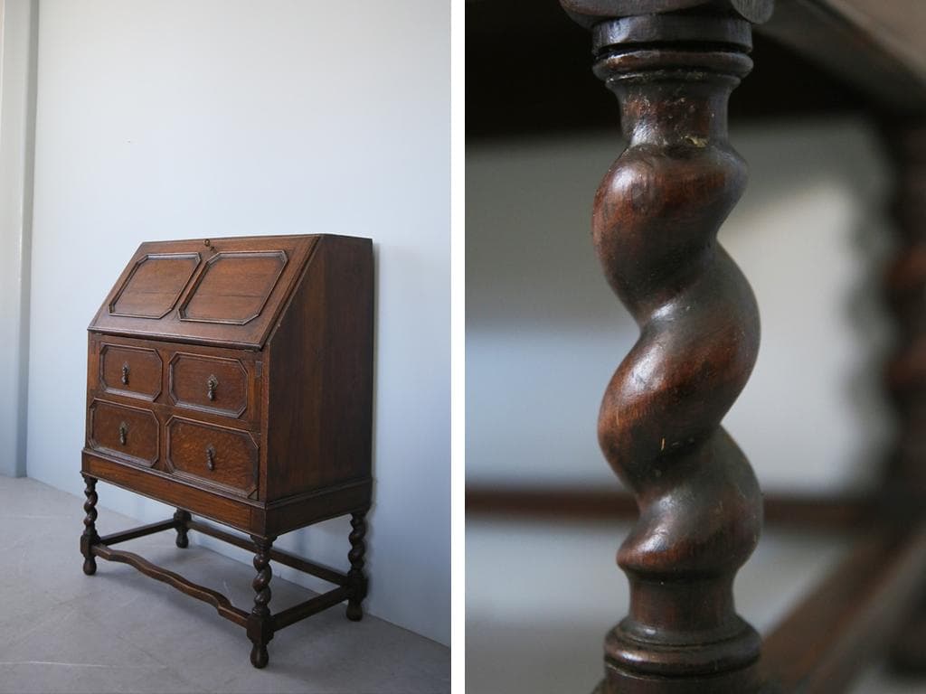 英国アンティーク木製ライティングビューロー/勉強机デスク/テーブル(89-150