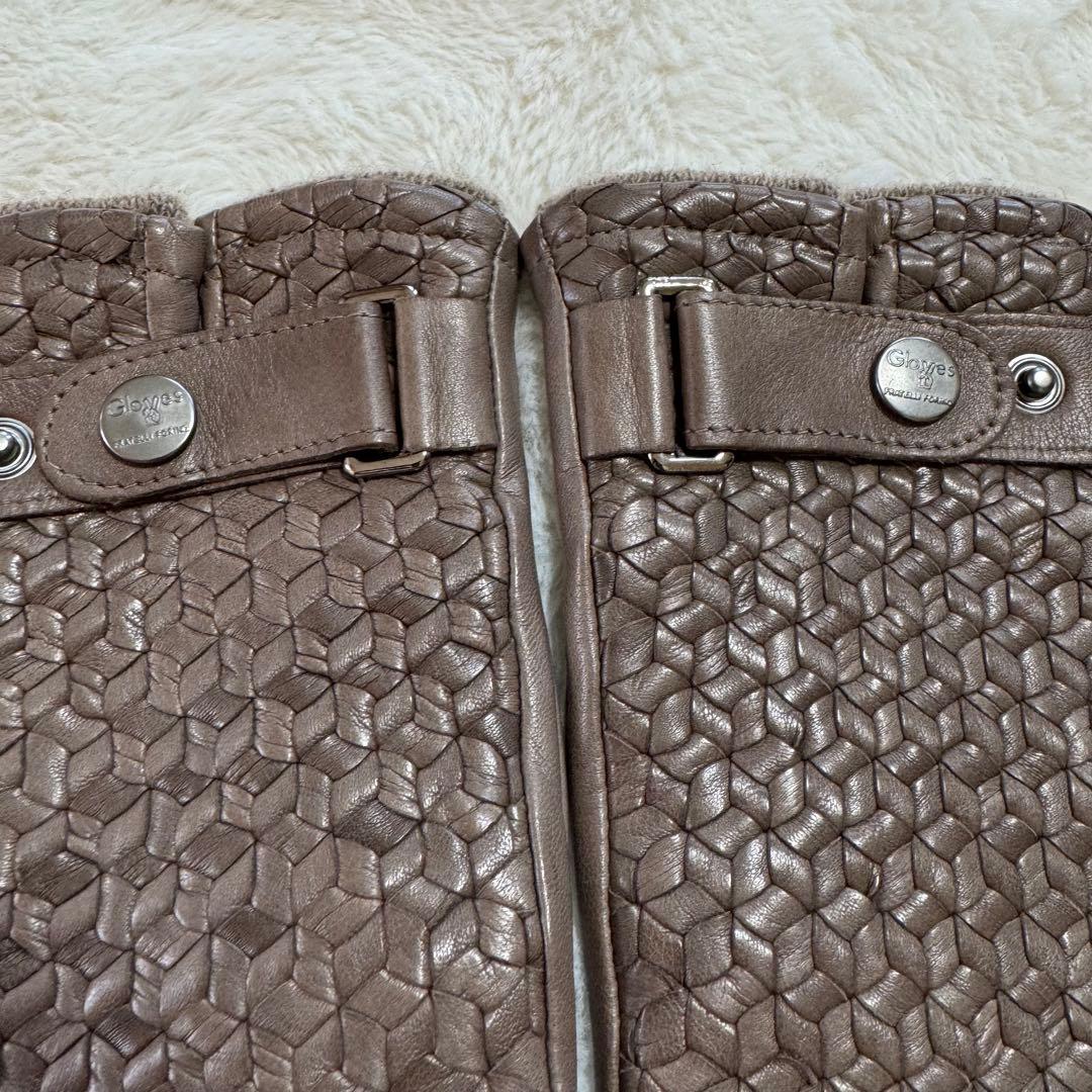 美品　Gloves ラムレザーグローブ イントレチャート カシミア混 8