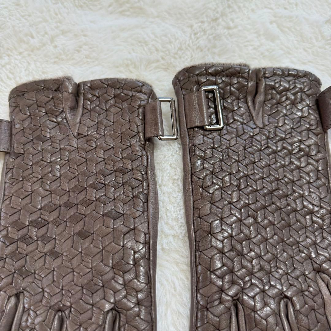 美品　Gloves ラムレザーグローブ イントレチャート カシミア混 8