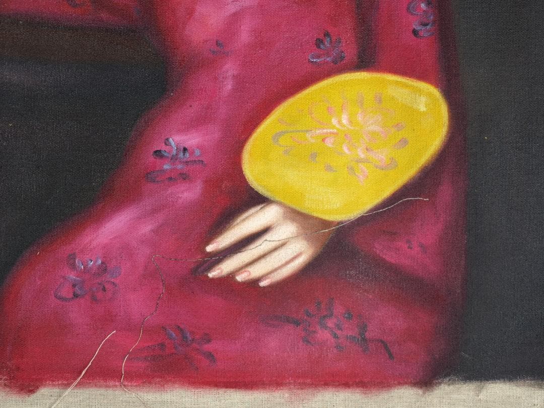 骨董市仕入れ　中国油絵　美女図　　激安骨董品 DE879C15-2