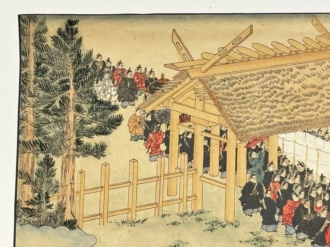 「伊勢太神宮遷御之図」江戸時代 彩色木版画 1枚|伊勢神宮 神道 和本