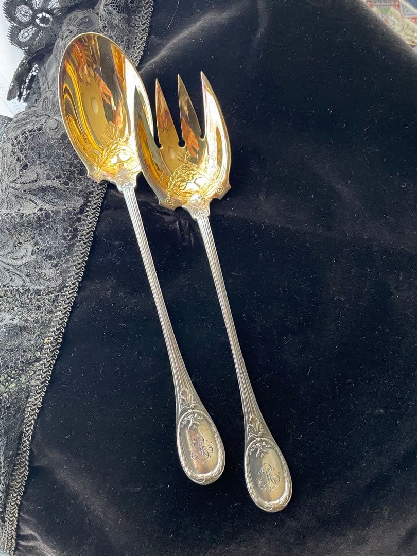 アンティーククリストフル サービング　スプーン&フォーク　 ヴェルメイユ