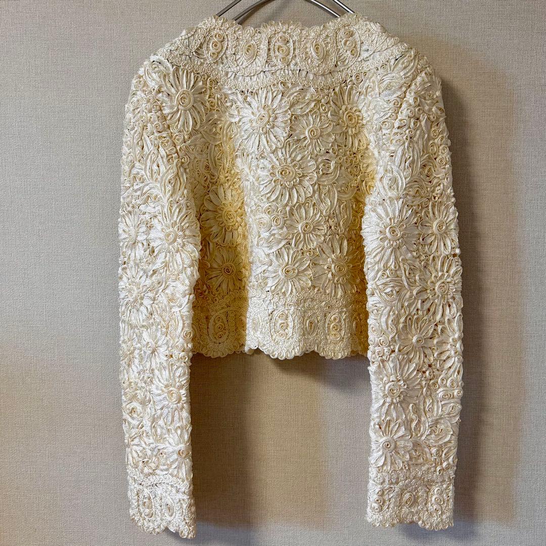 美品⭐︎MELROSE LA-BREA リボンヤーンレースセットアップ　花モチーフ