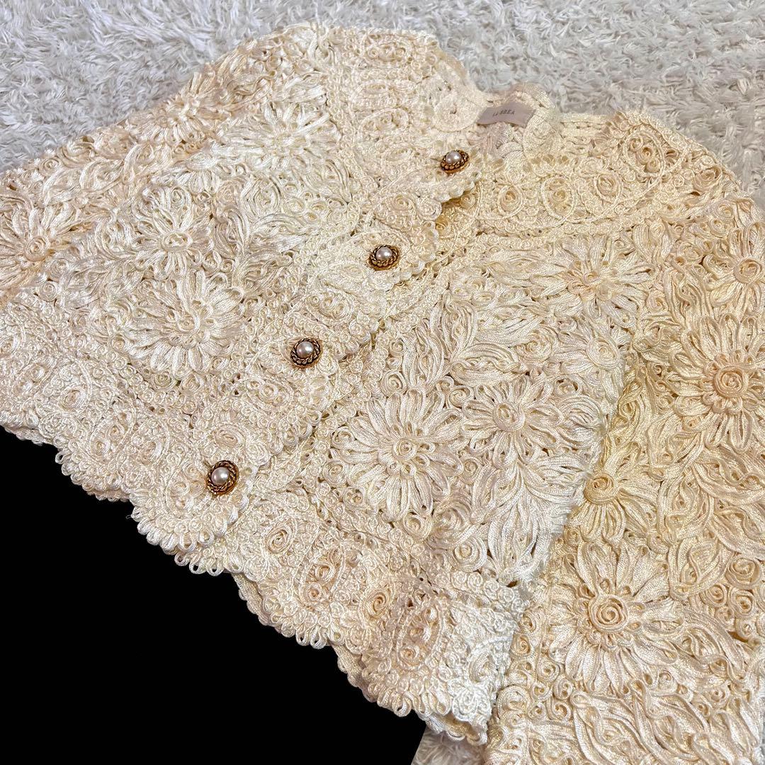 美品⭐︎MELROSE LA-BREA リボンヤーンレースセットアップ　花モチーフ