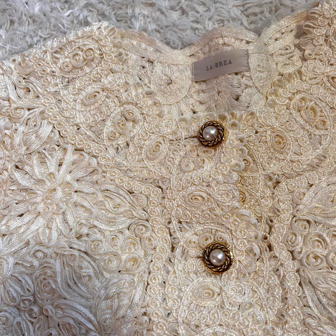 美品⭐︎MELROSE LA-BREA リボンヤーンレースセットアップ　花モチーフ