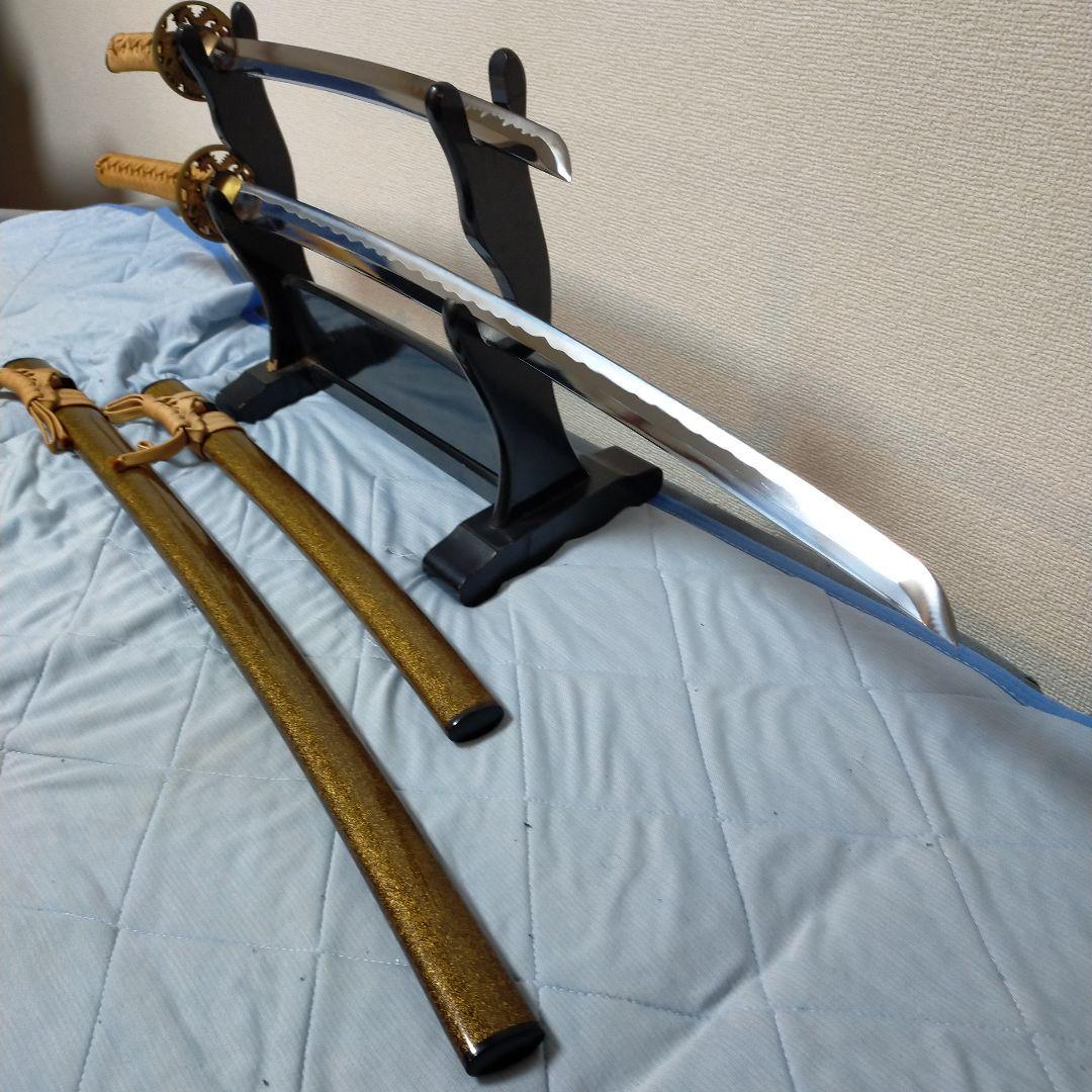 居合刀　模造刀　日本刀　刀剣　鮫皮 透かし鍔　大小二本　刃紋