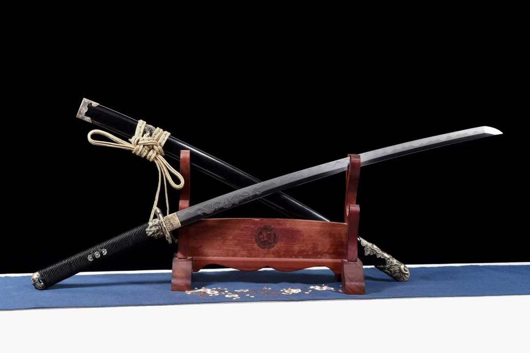 古龍野太刀 高級本格居合刀 三色研 龍神図 彫物 大漆鞘 稽古