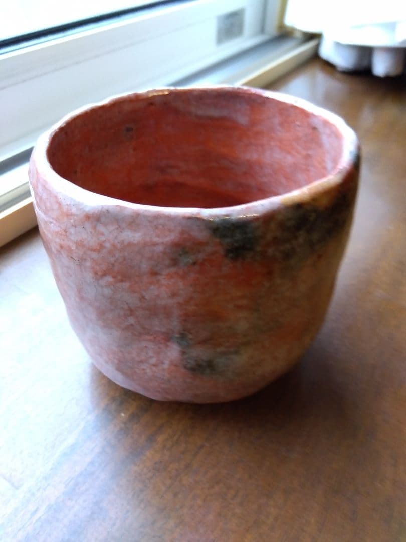 仁阿弥道八。赤楽筒茶碗