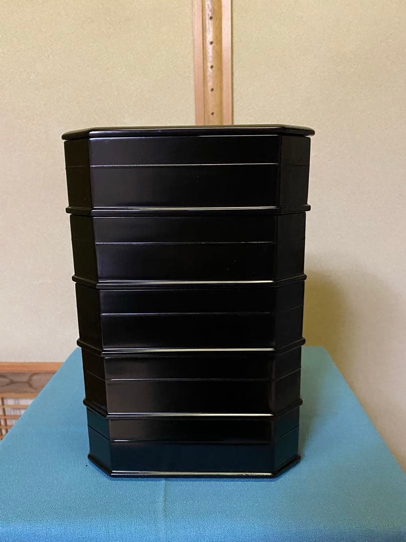 茶道具/縁高重 木製 黒 新塗 5段