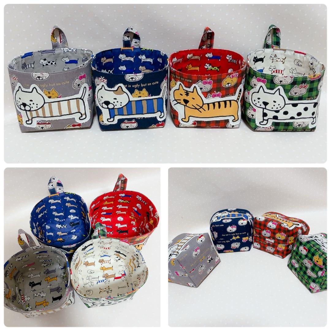 chibinyanco。 布バスケット バックインバック ねこ生地
