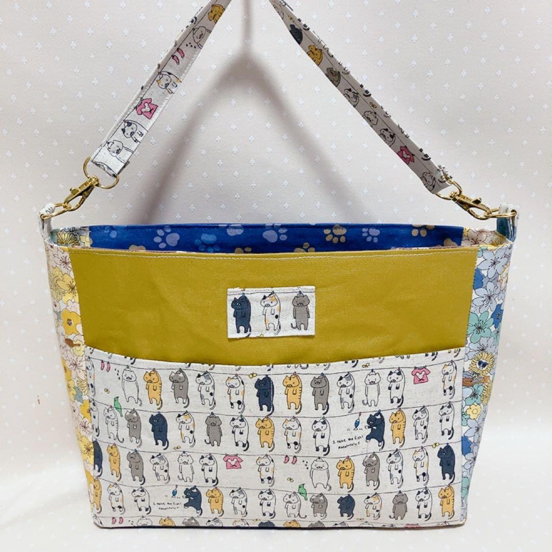 chibinyanco。 布バスケット バックインバック ねこ生地