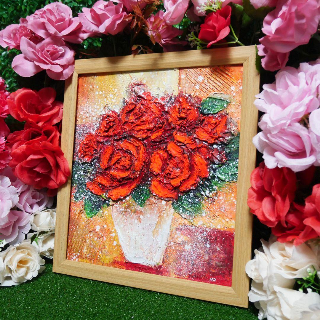 油絵 油彩 油彩画 絵 絵画 【赤い薔薇】