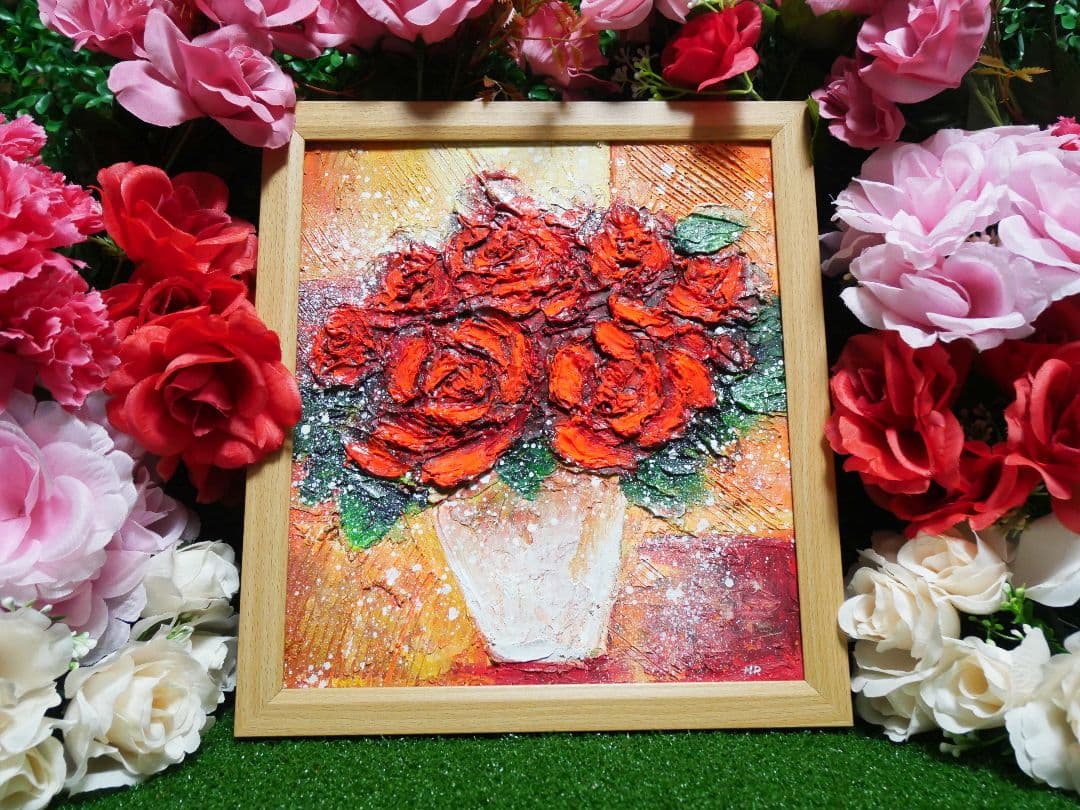 油絵 油彩 油彩画 絵 絵画 【赤い薔薇】