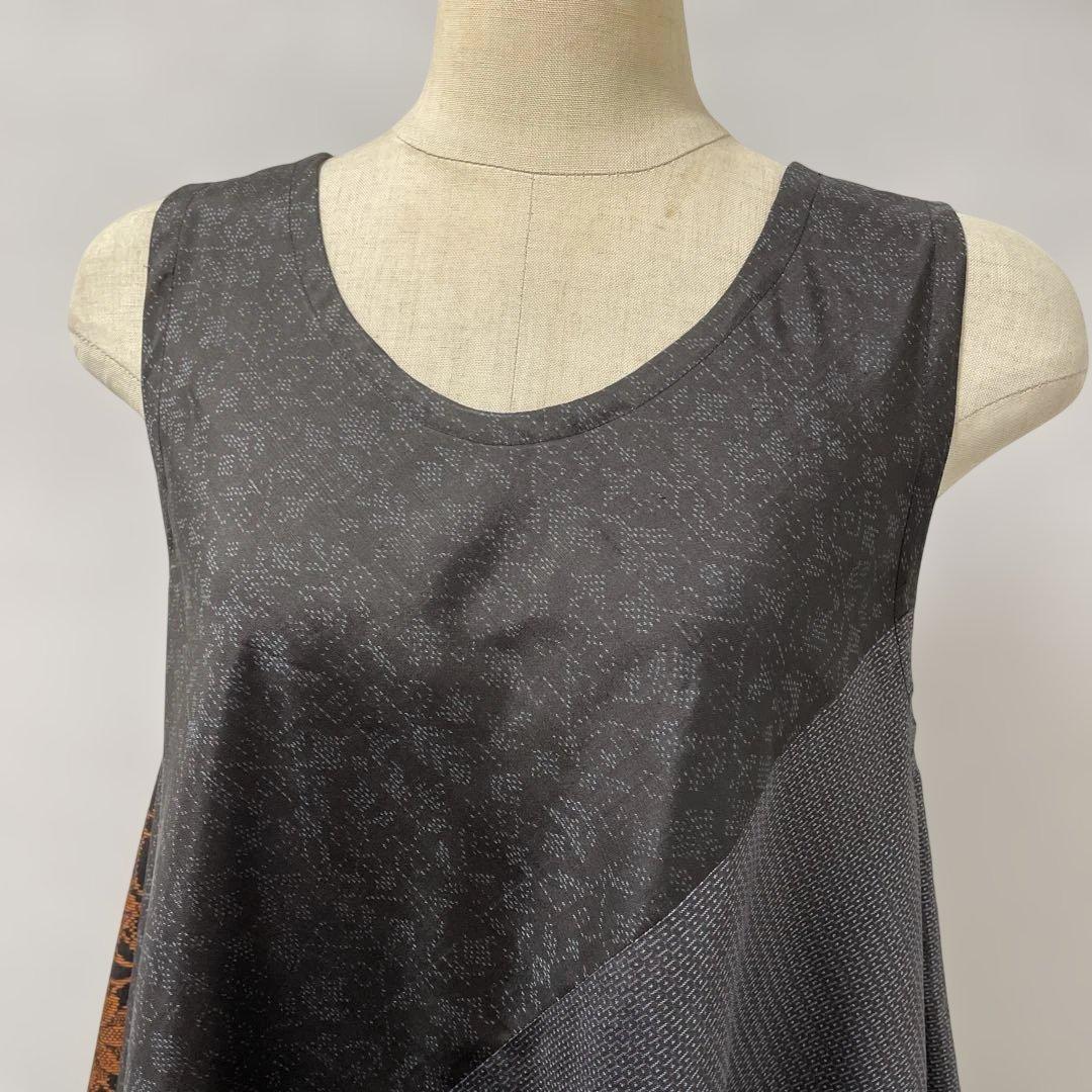 着物ワンピーステントラインロング丈《9》大島紬や紬等(7マルキ含)Mサイズくらい