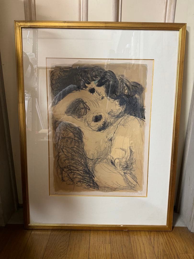 織田広喜『パリの女』リトグラフ 直筆サイン有 額装