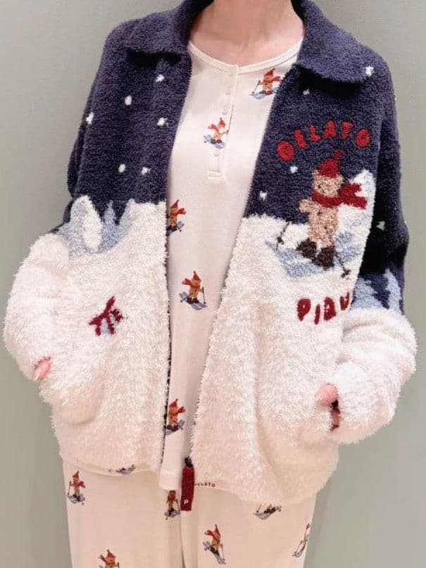 新品✨ジェラートピケ【HOLIDAY】スキーベアジャガードカーディガン NVY