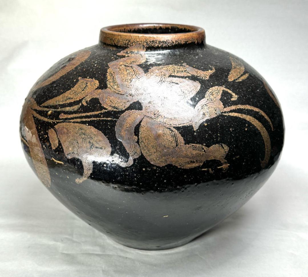 金～元時代・13～14世紀 「河南天目」 黒釉褐彩牡丹文大壷 WWTT131