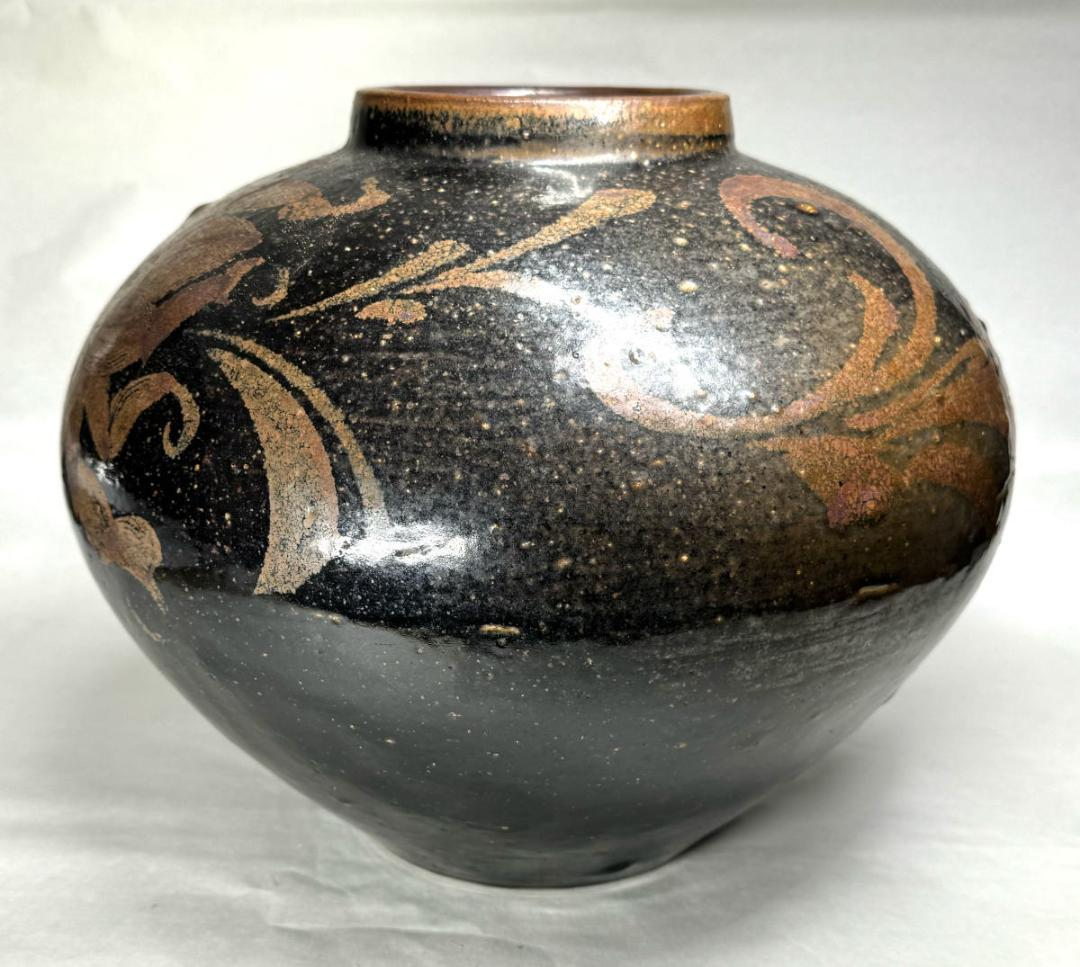 金～元時代・13～14世紀 「河南天目」 黒釉褐彩牡丹文大壷 WWTT131