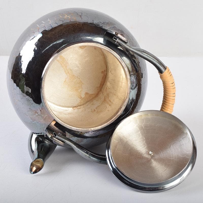 煎茶道具　白銅いぶし銀　槌目　銀瓶　湯沸し　約501g　M　R9483