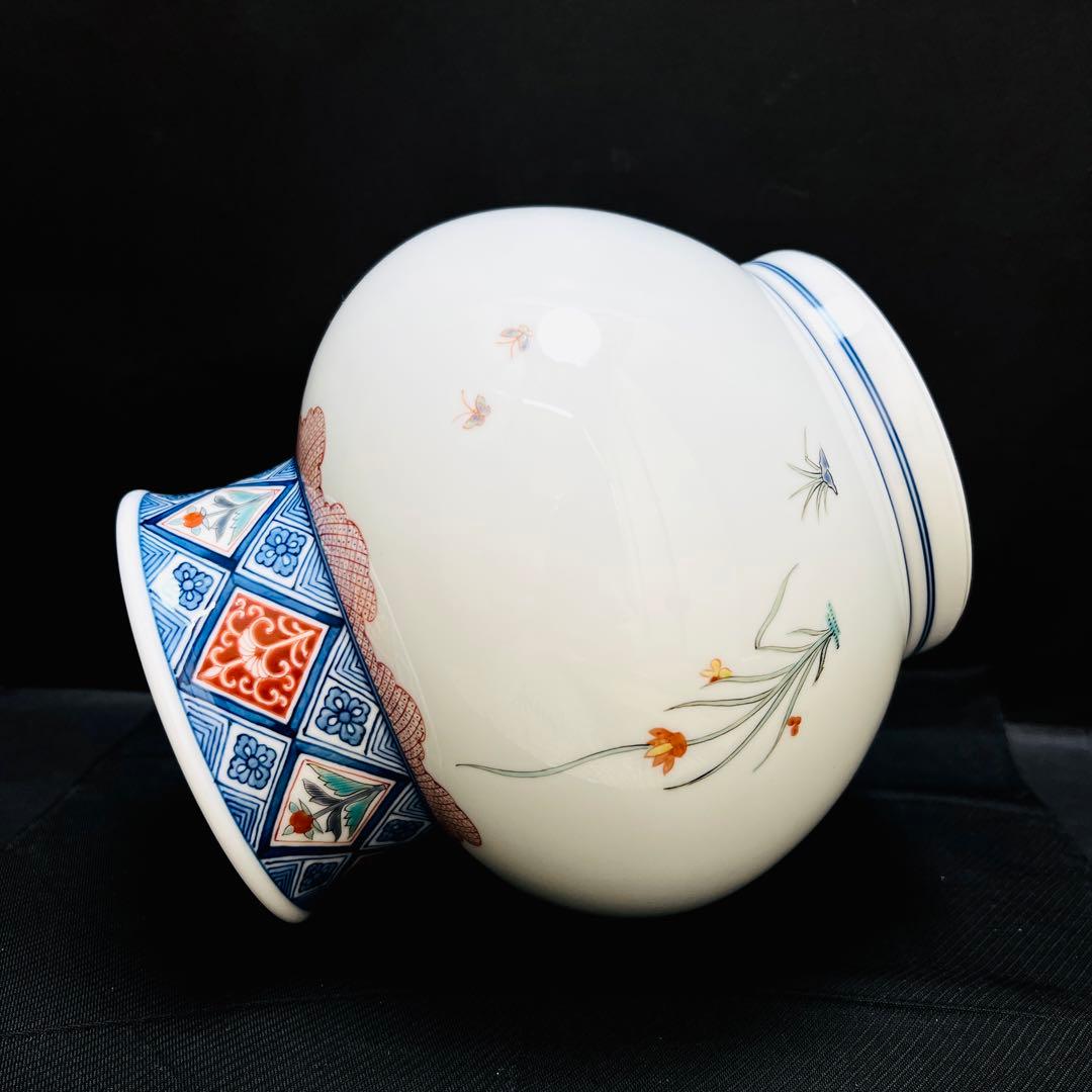 11代酒井田柿右衛門　人間国宝　染錦　花鳥図　大花瓶　二重渦福　角福　本物保証