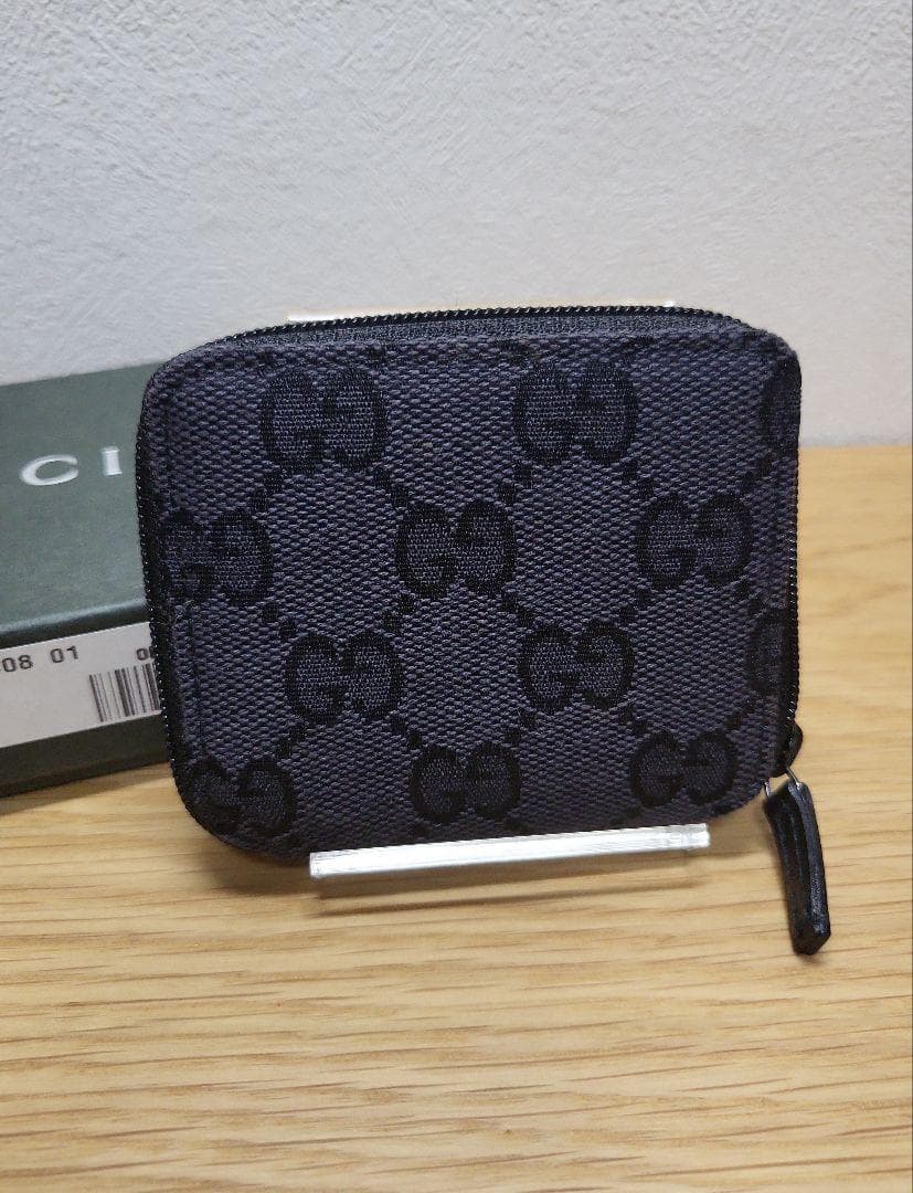 【美品】GUCCI グッチ GG キャンバス レザー ブラック パース