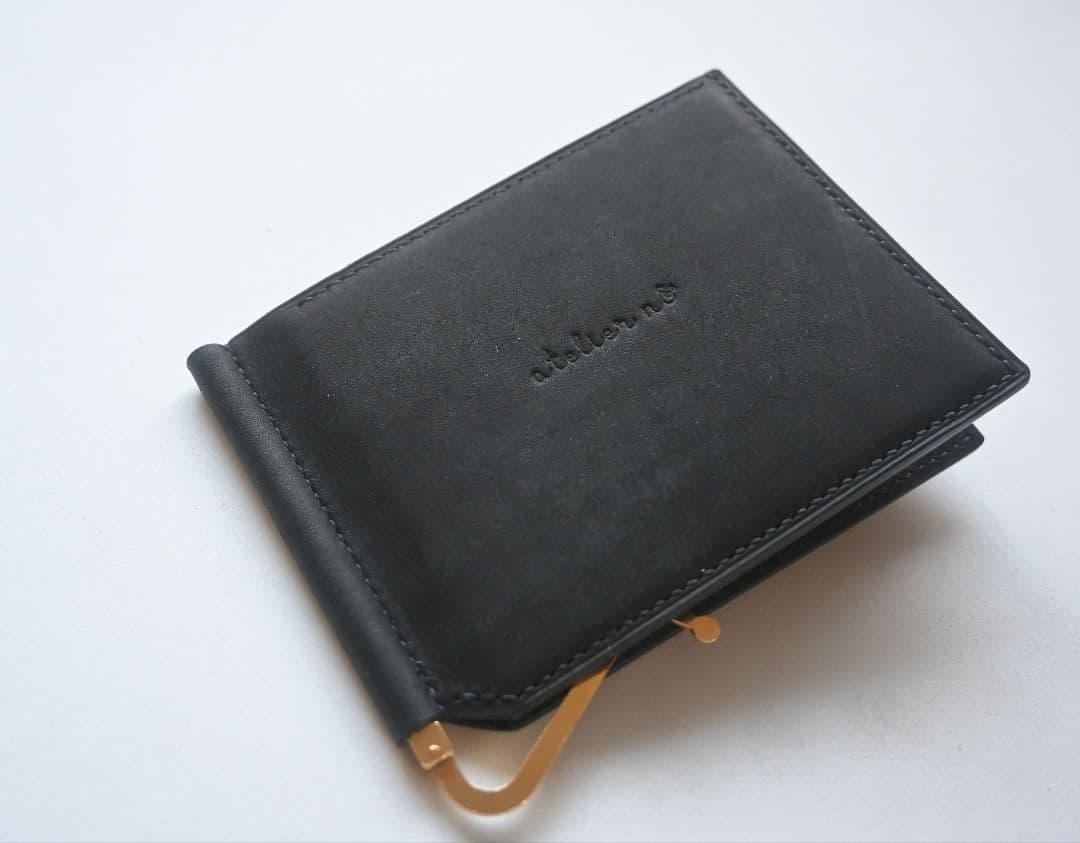 マネークリップ【ブラック】　イタリアンレザー　マルゴー　二つ折り財布