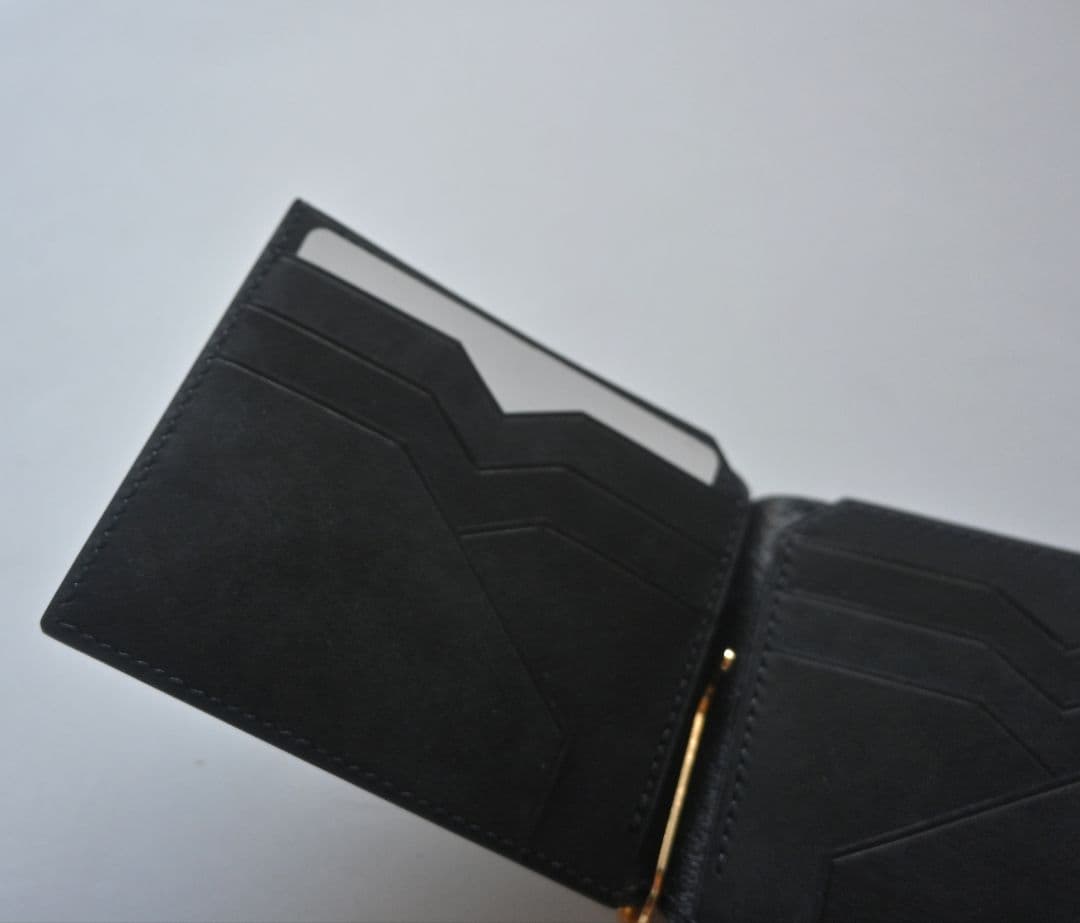 マネークリップ【ブラック】　イタリアンレザー　マルゴー　二つ折り財布