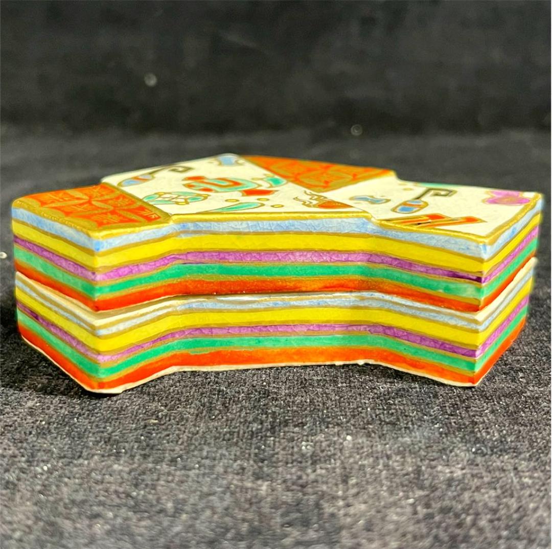 s697　清閑寺窯　色絵仁清千代結　香合　杉田祥平