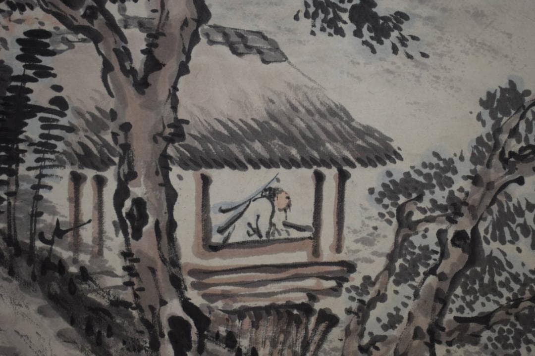 模写/高橋草坪/山水人物図/桐題箱付/布袋屋掛軸HG-234