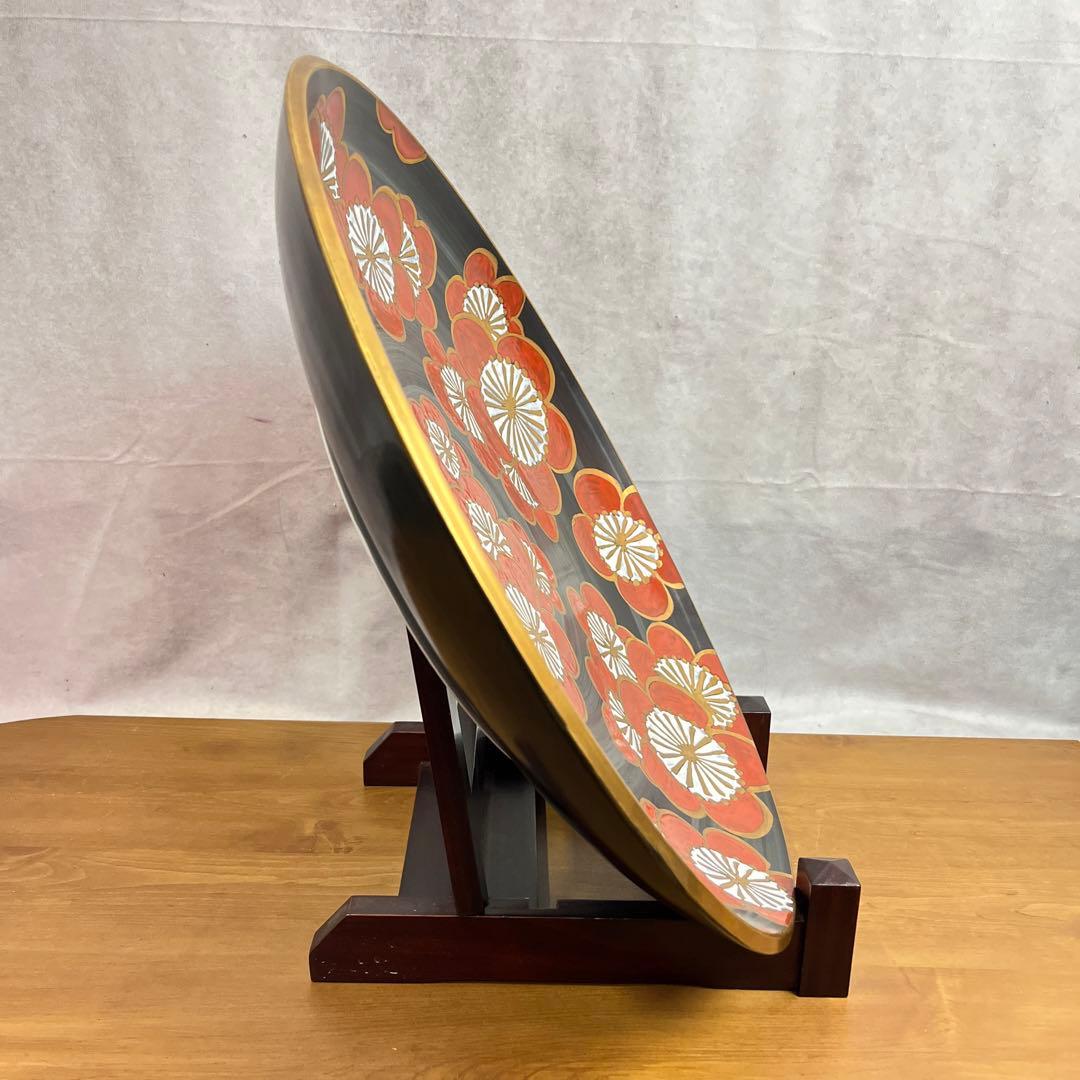 有田焼 15号飾皿 赤濃梅 泰明窯 飾り皿 直径47cm 台座付き 梅柄 手書き