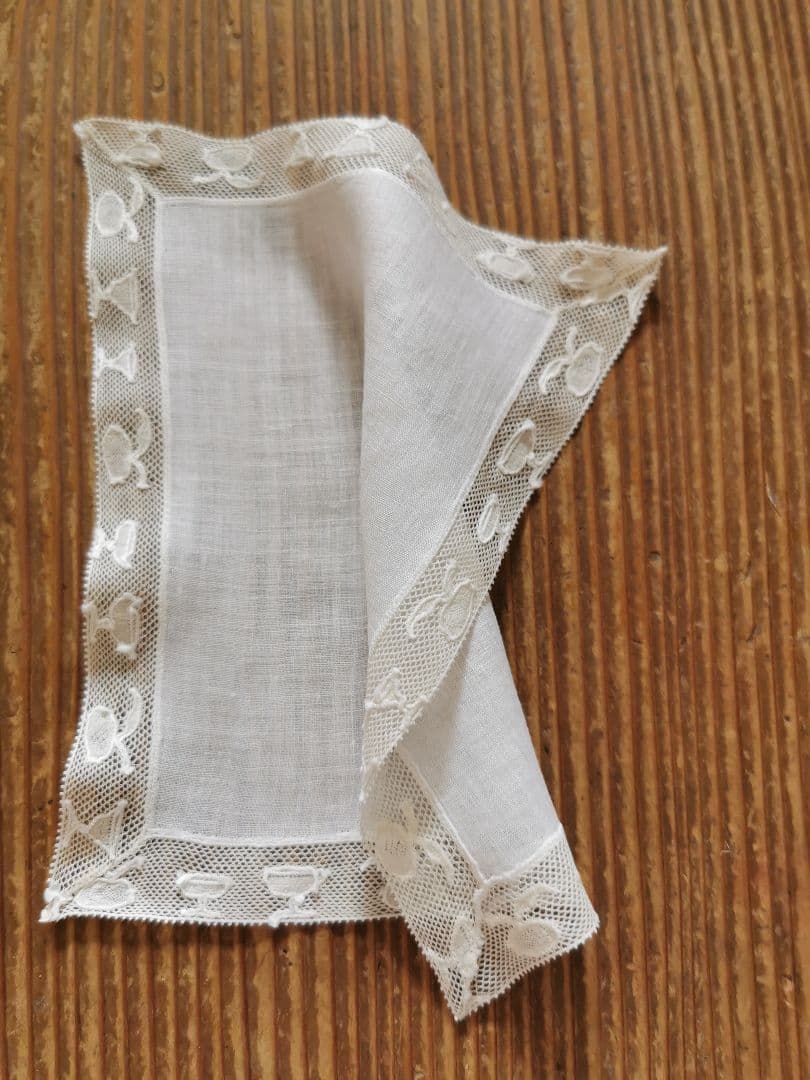 アンティーク カクテルグラス＆ゴブレット＆果実 手刺繍トリム 極薄クロス β