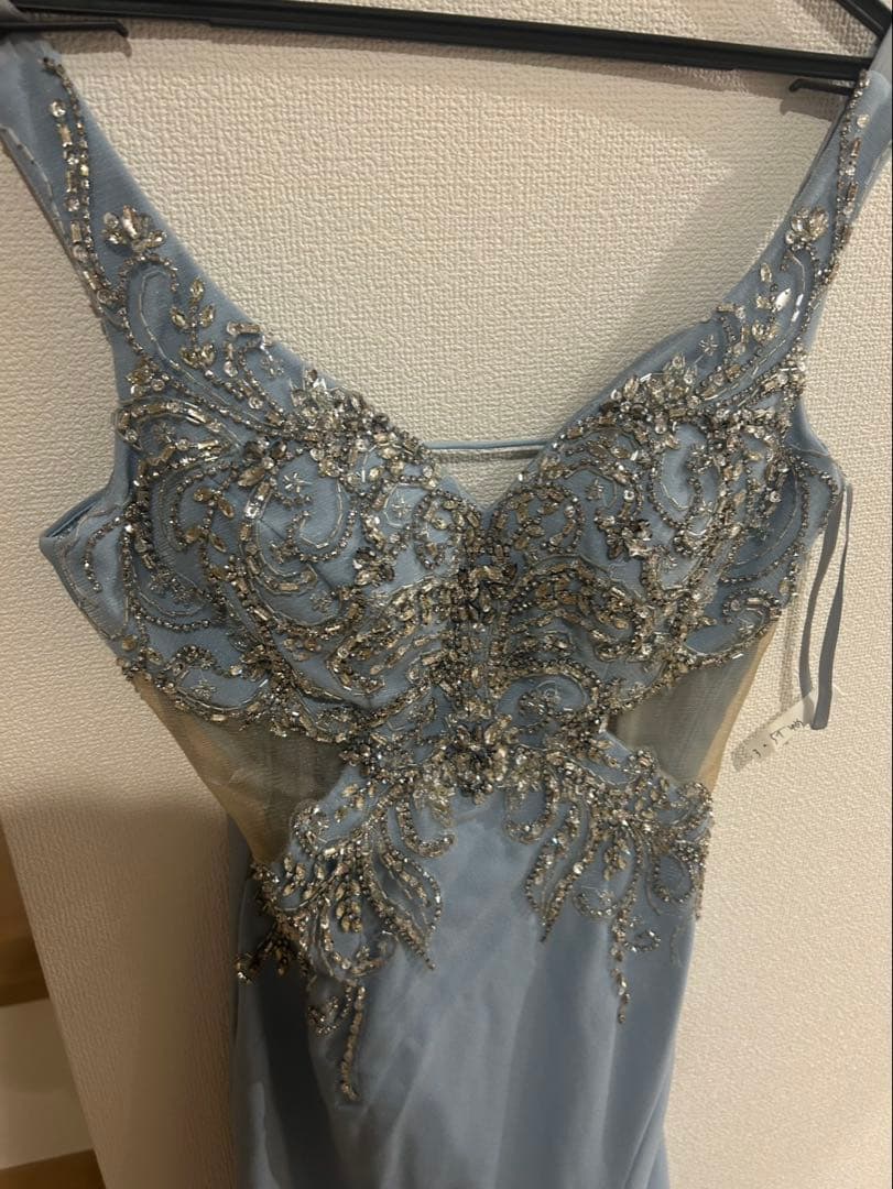 水色 ビーズ刺繍 ナイトドレス