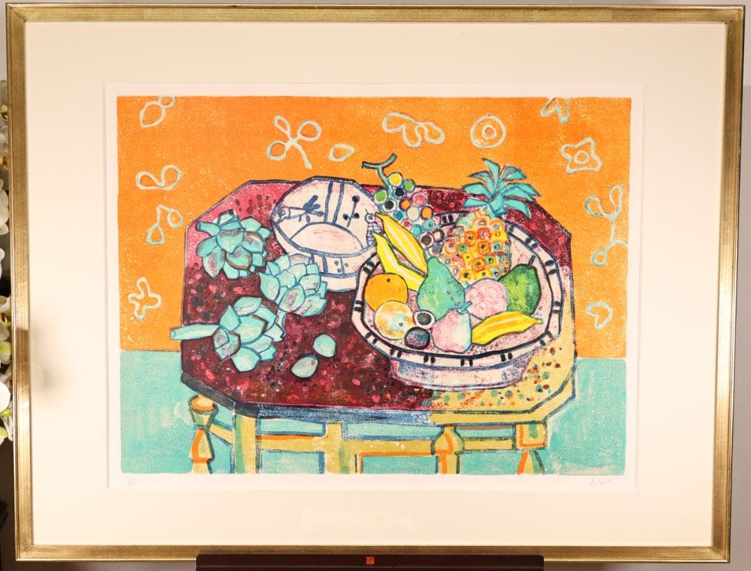 ポール アイズピリ 「 赤い壁掛けのある静物 」　25号　リトグラフ　3/225