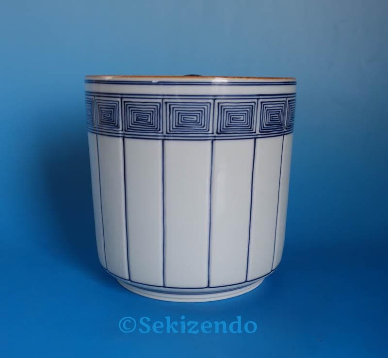 京焼 清水焼　染付　桶側　水指　　平安玉堂窯 共箱 茶道具 手塚祥堂作 2511