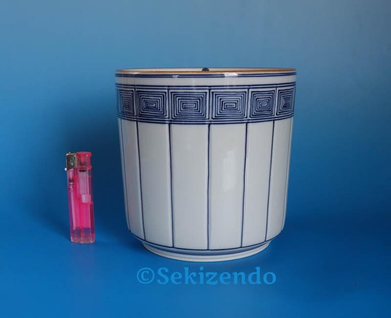 京焼 清水焼　染付　桶側　水指　　平安玉堂窯 共箱 茶道具 手塚祥堂作 2511