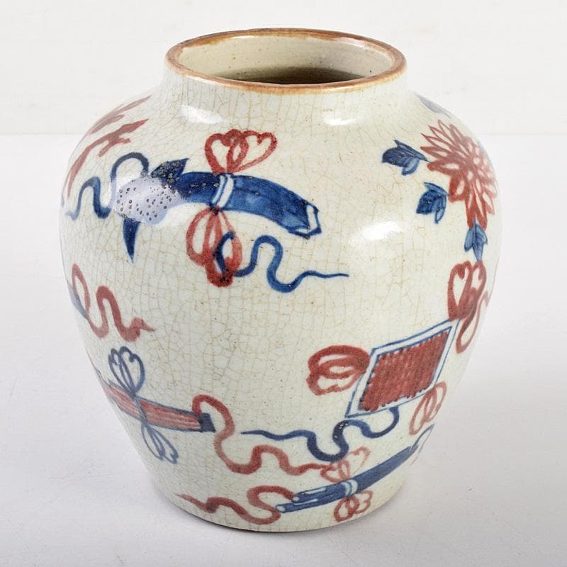 中国　青花釉裏紅　宝尽文　小壷　M　R5032